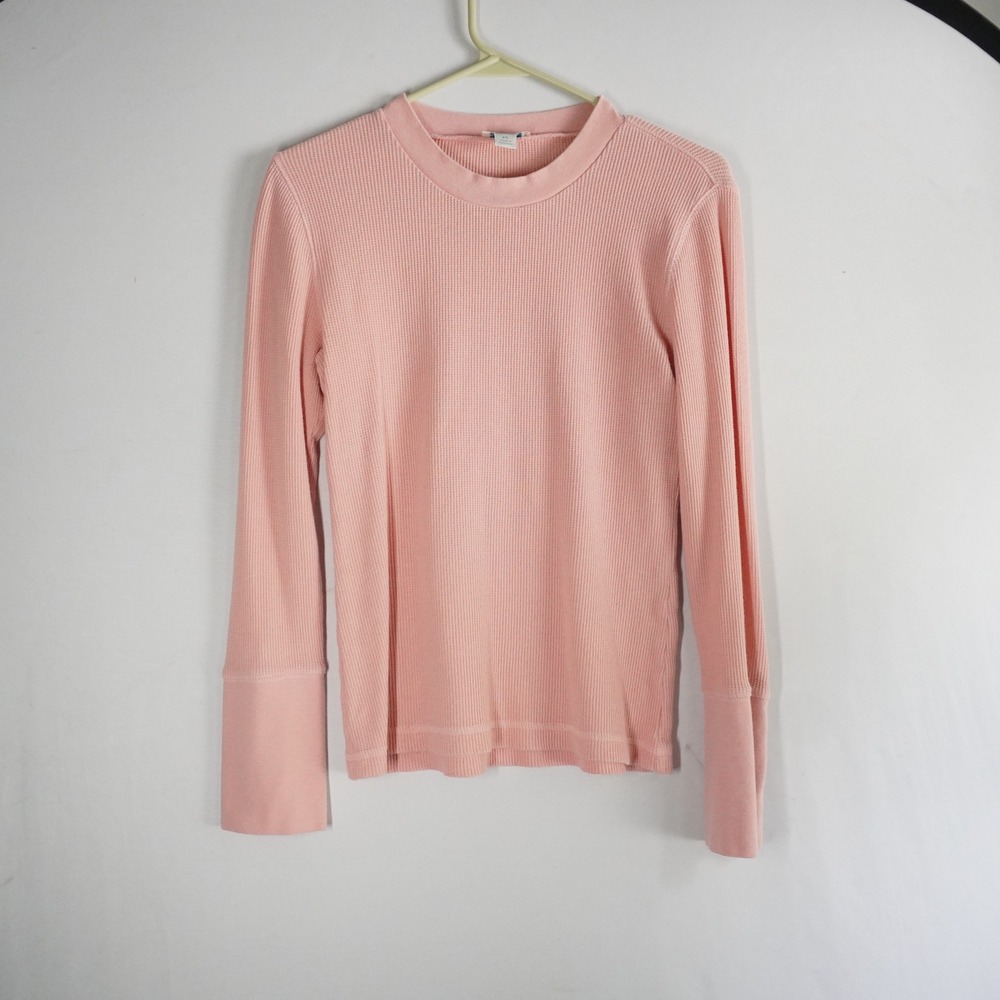 Sundance Waffle Knit Long Sleeve Top Ladies PSmall Pink Crew Neck Button Cuff